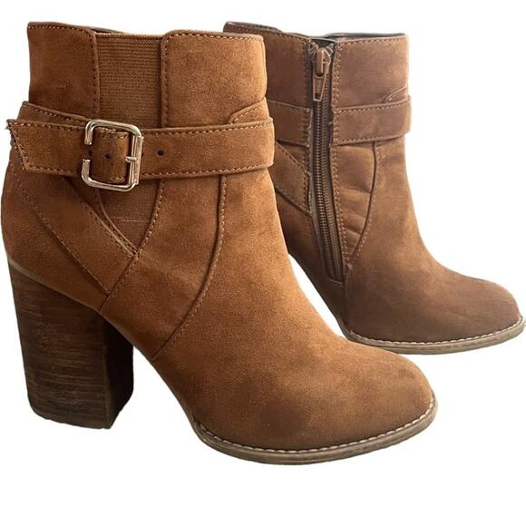 ALDO Womens Size 7 Cognac Brown Ankle Boot With Side Zipper Stacked Heel - Picture 2 of 15